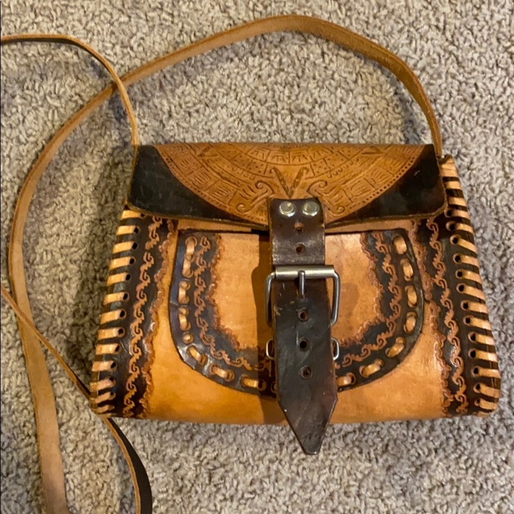 Handcrafted Tan and Brown Leather Crossbody Bag